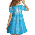 New Zealand Matariki Waiti Family Matching Puletasi and Hawaiian Shirt Maori Moko Cyan Galaxy
