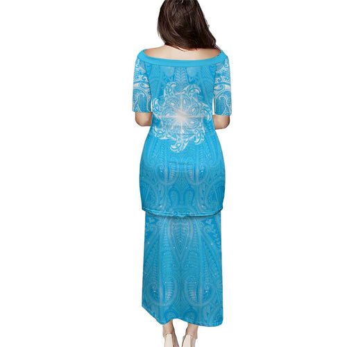 New Zealand Matariki Waiti Family Matching Puletasi and Hawaiian Shirt Maori Moko Cyan Galaxy