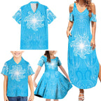 New Zealand Matariki Waiti Family Matching Summer Maxi Dress and Hawaiian Shirt Maori Moko Cyan Galaxy