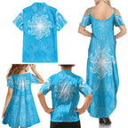 New Zealand Matariki Waiti Family Matching Summer Maxi Dress and Hawaiian Shirt Maori Moko Cyan Galaxy