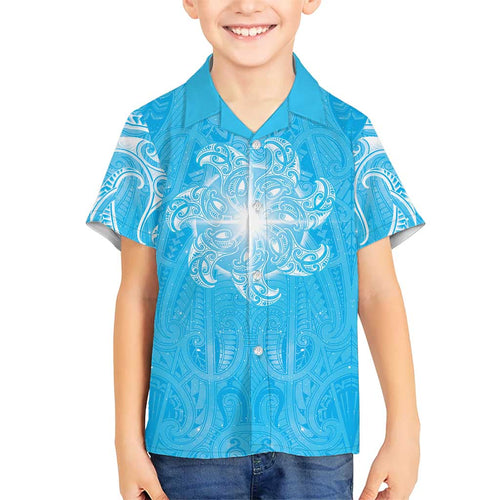 New Zealand Matariki Waiti Family Matching Tank Maxi Dress and Hawaiian Shirt Maori Moko Cyan Galaxy