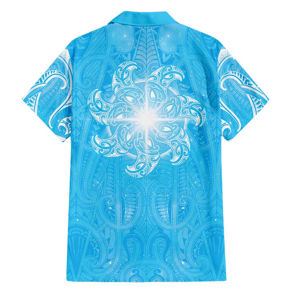 New Zealand Matariki Waiti Hawaiian Shirt Maori Moko Cyan Galaxy