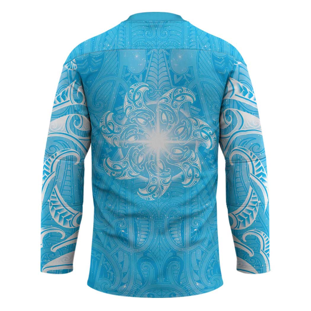 New Zealand Matariki Waiti Hockey Jersey Maori Moko Cyan Galaxy