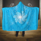 New Zealand Matariki Waiti Hooded Blanket Maori Moko Cyan Galaxy