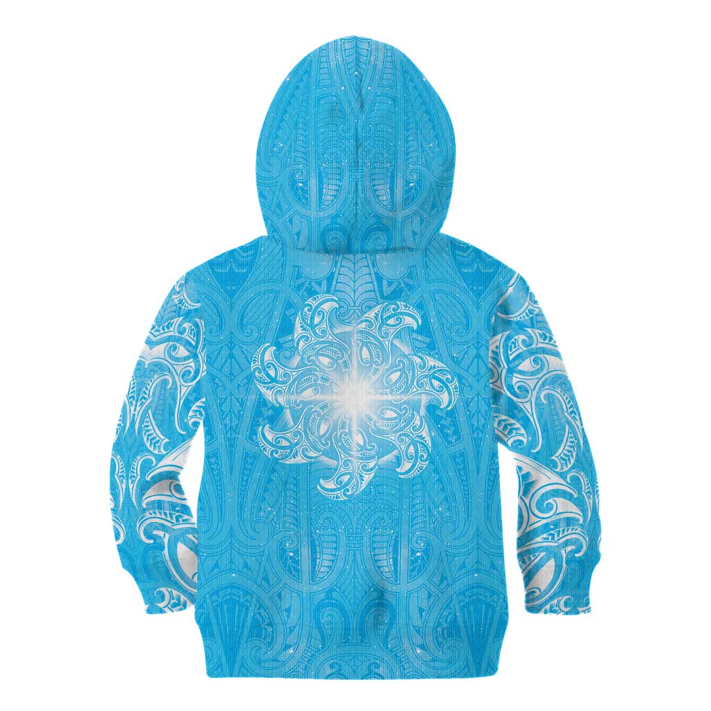 New Zealand Matariki Waiti Kid Hoodie Maori Moko Cyan Galaxy