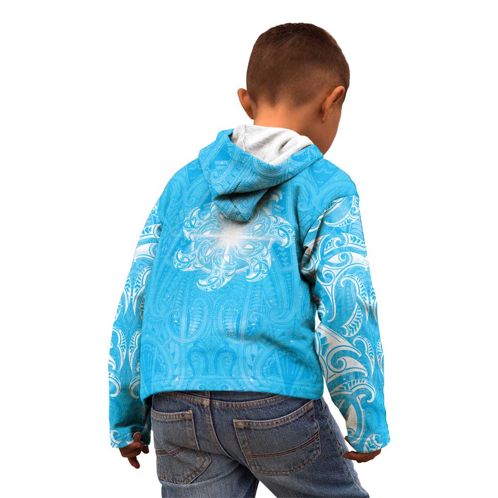 New Zealand Matariki Waiti Kid Hoodie Maori Moko Cyan Galaxy