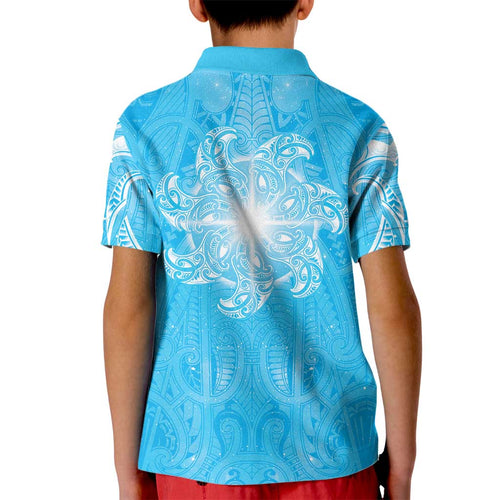 New Zealand Matariki Waiti Kid Polo Shirt Maori Moko Cyan Galaxy