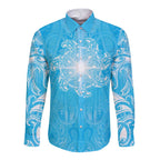New Zealand Matariki Waiti Long Sleeve Button Shirt Maori Moko Cyan Galaxy