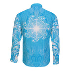 New Zealand Matariki Waiti Long Sleeve Button Shirt Maori Moko Cyan Galaxy