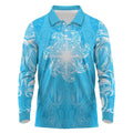 New Zealand Matariki Waiti Long Sleeve Polo Shirt Maori Moko Cyan Galaxy