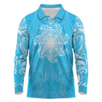 New Zealand Matariki Waiti Long Sleeve Polo Shirt Maori Moko Cyan Galaxy