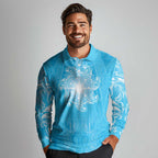 New Zealand Matariki Waiti Long Sleeve Polo Shirt Maori Moko Cyan Galaxy