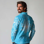 New Zealand Matariki Waiti Long Sleeve Polo Shirt Maori Moko Cyan Galaxy