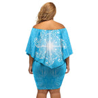 New Zealand Matariki Waiti Off Shoulder Short Dress Maori Moko Cyan Galaxy