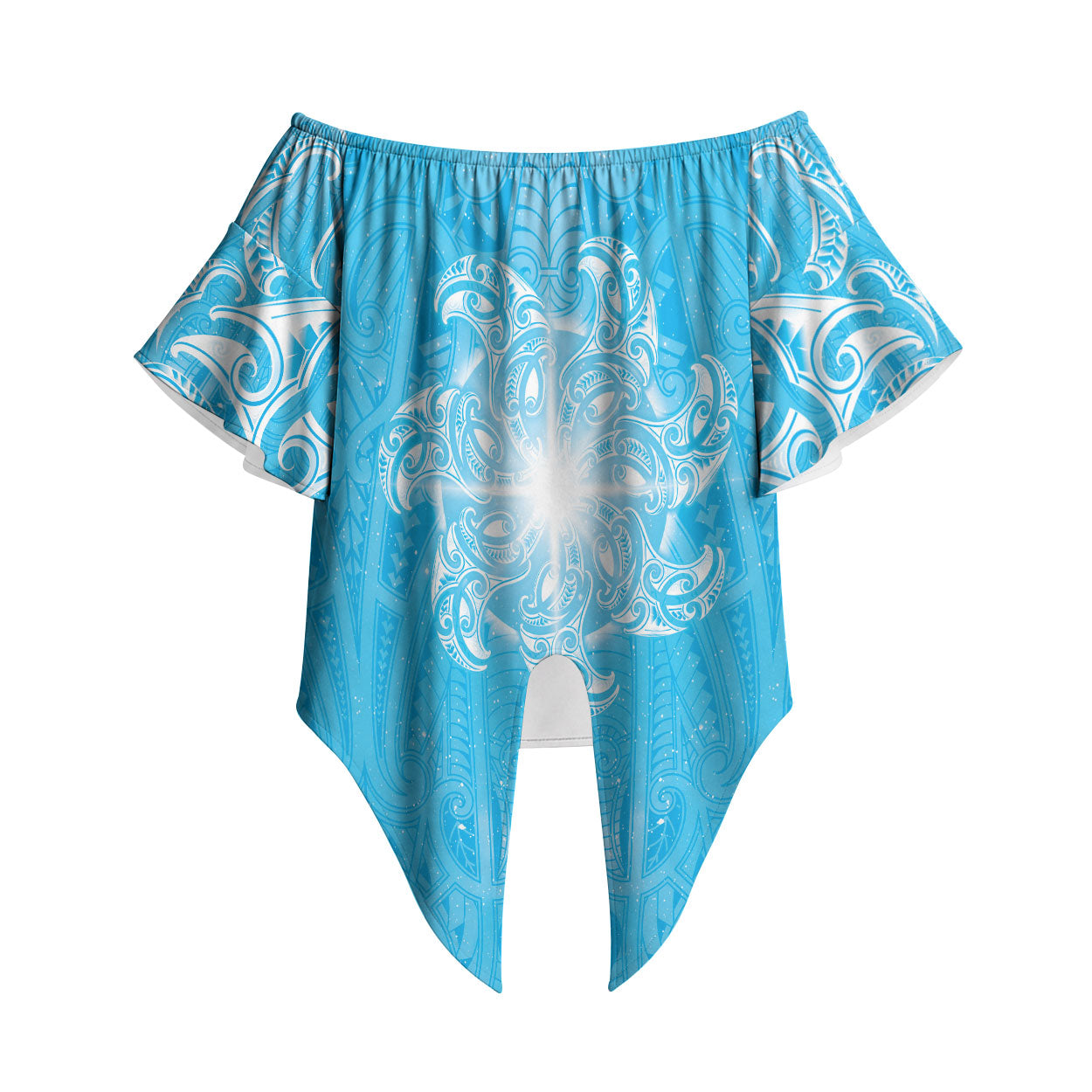 New Zealand Matariki Waiti Off Shoulder Wrap Waist Top Maori Moko Cyan Galaxy