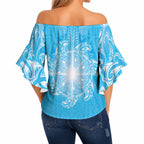 New Zealand Matariki Waiti Off Shoulder Wrap Waist Top Maori Moko Cyan Galaxy
