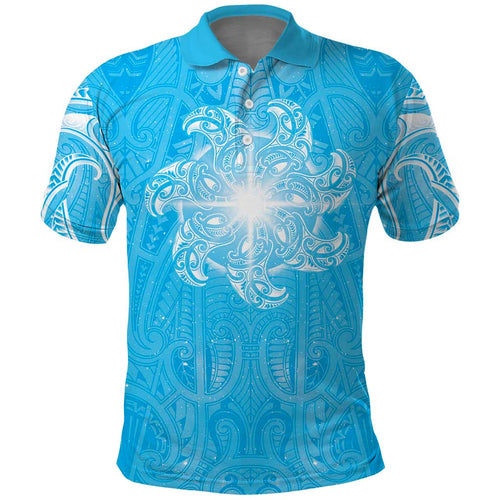 New Zealand Matariki Waiti Polo Shirt Maori Moko Cyan Galaxy