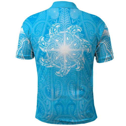 New Zealand Matariki Waiti Polo Shirt Maori Moko Cyan Galaxy