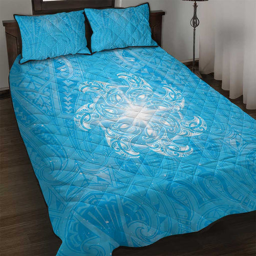 New Zealand Matariki Waiti Quilt Bed Set Maori Moko Cyan Galaxy