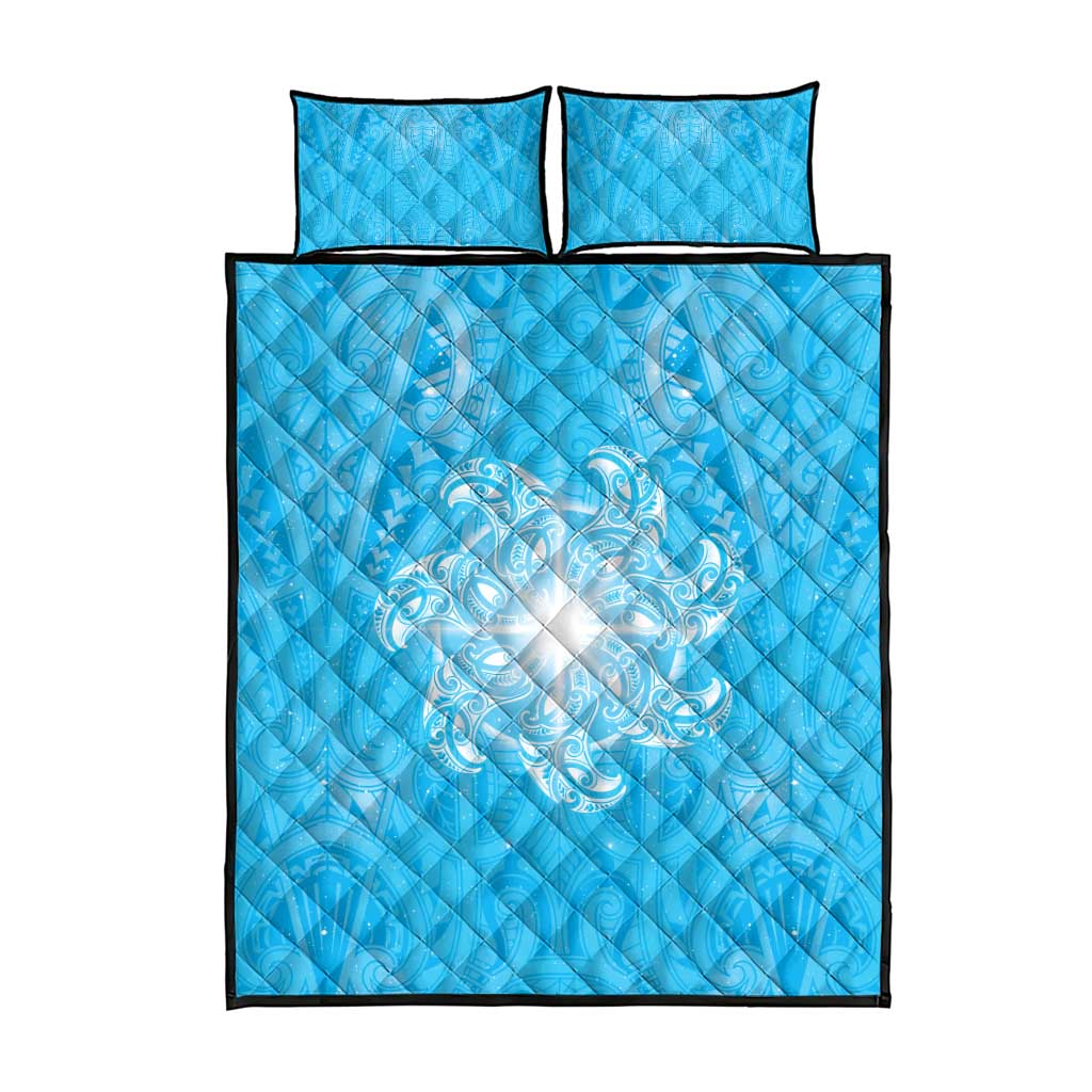 New Zealand Matariki Waiti Quilt Bed Set Maori Moko Cyan Galaxy
