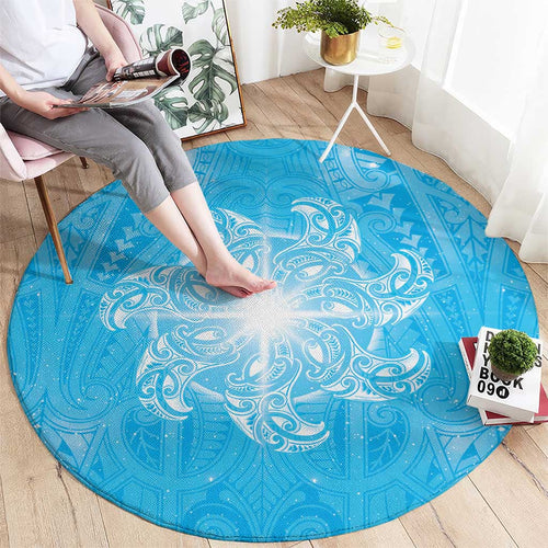 New Zealand Matariki Waiti Round Carpet Maori Moko Cyan Galaxy