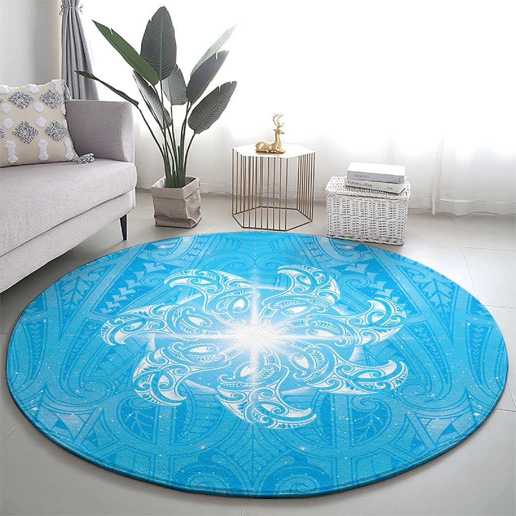 New Zealand Matariki Waiti Round Carpet Maori Moko Cyan Galaxy