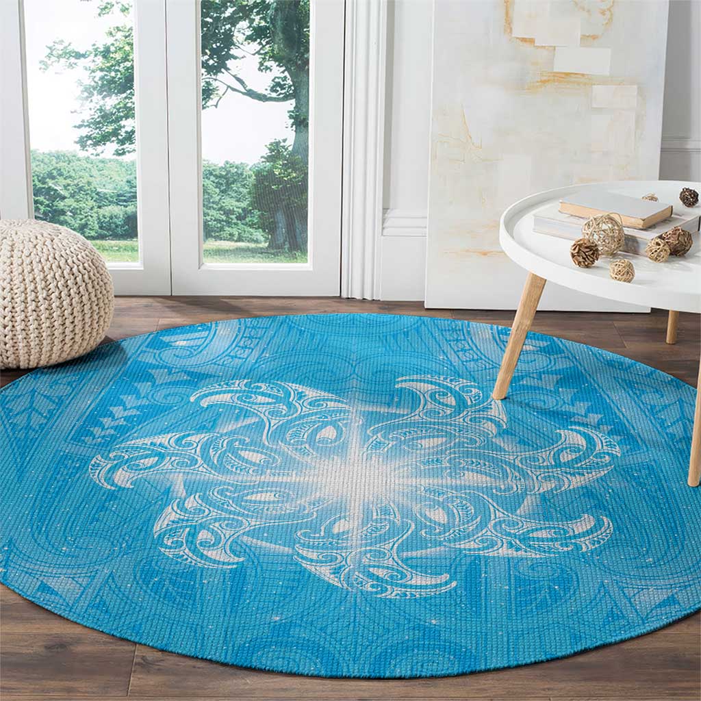 New Zealand Matariki Waiti Round Carpet Maori Moko Cyan Galaxy