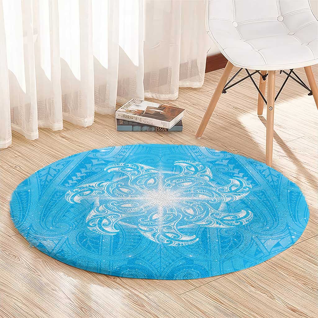 New Zealand Matariki Waiti Round Carpet Maori Moko Cyan Galaxy