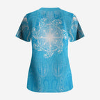 New Zealand Matariki Waiti Scrub Top Maori Moko Cyan Galaxy
