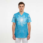 New Zealand Matariki Waiti Scrub Top Maori Moko Cyan Galaxy