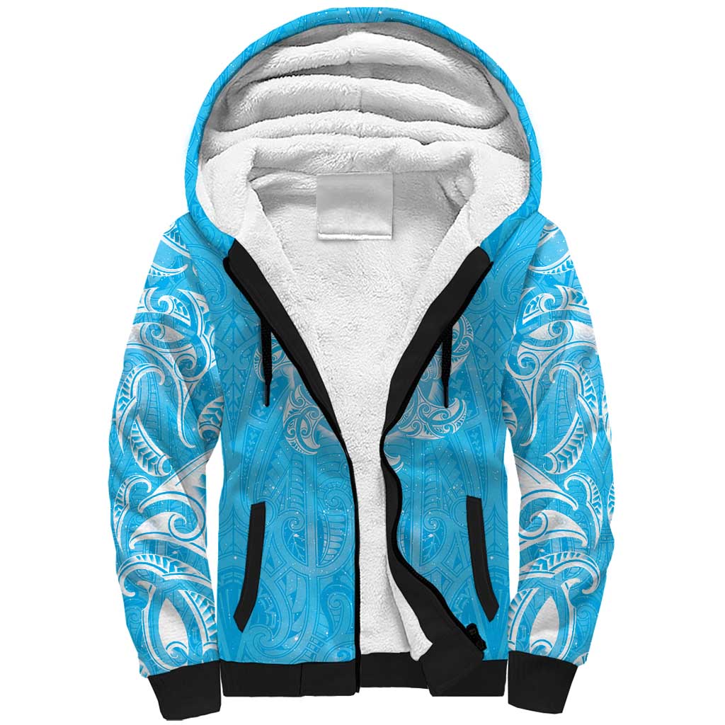 New Zealand Matariki Waiti Sherpa Hoodie Maori Moko Cyan Galaxy