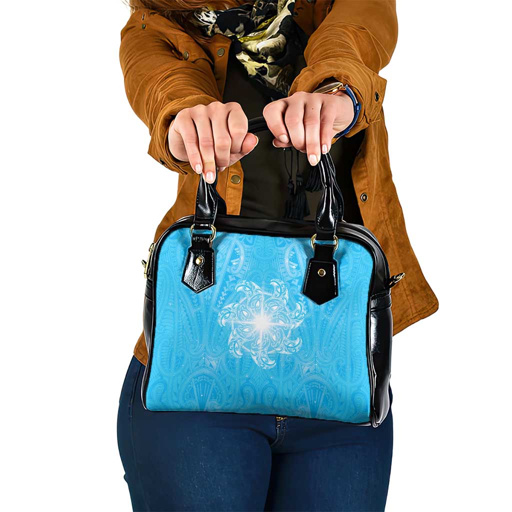 New Zealand Matariki Waiti Shoulder Handbag Maori Moko Cyan Galaxy