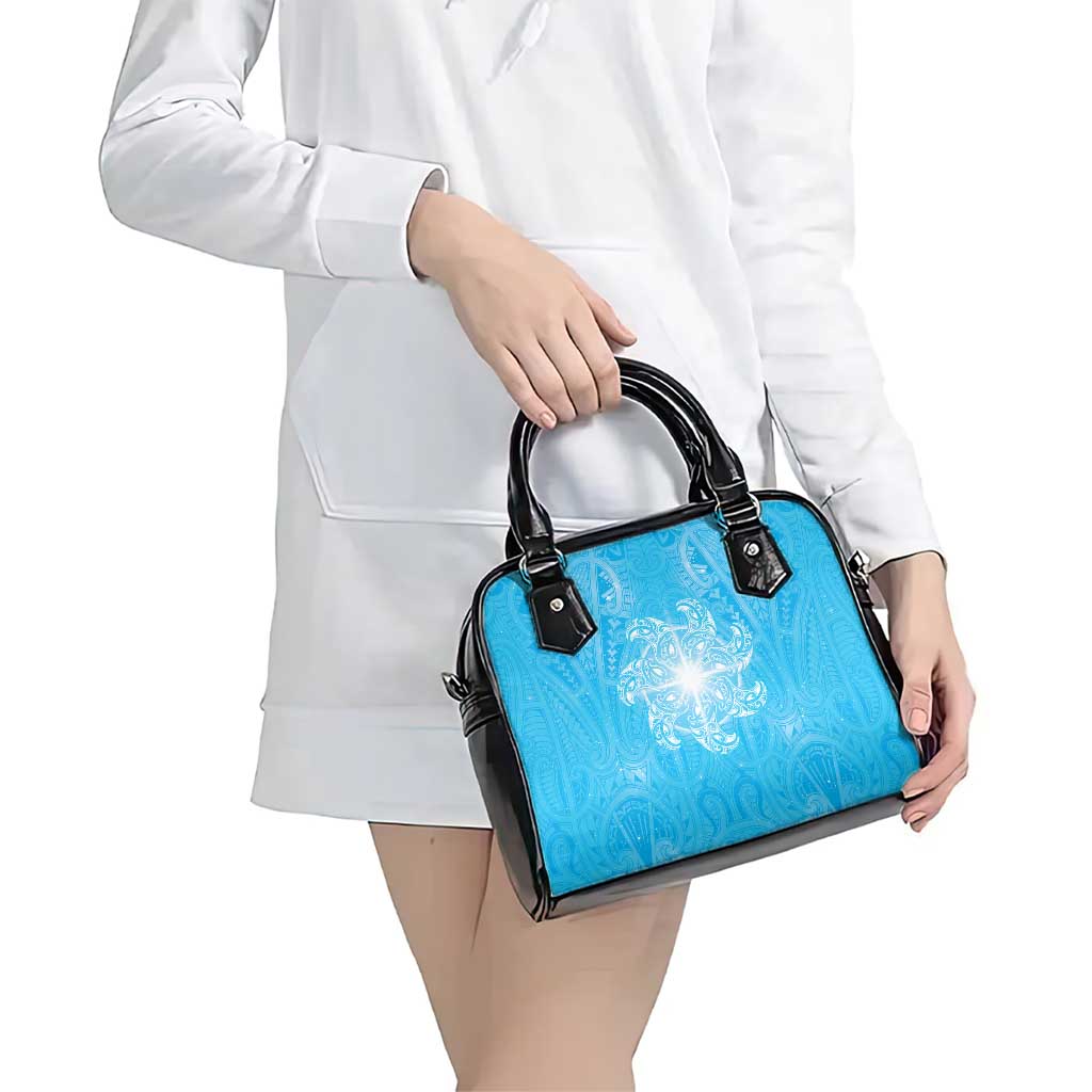 New Zealand Matariki Waiti Shoulder Handbag Maori Moko Cyan Galaxy