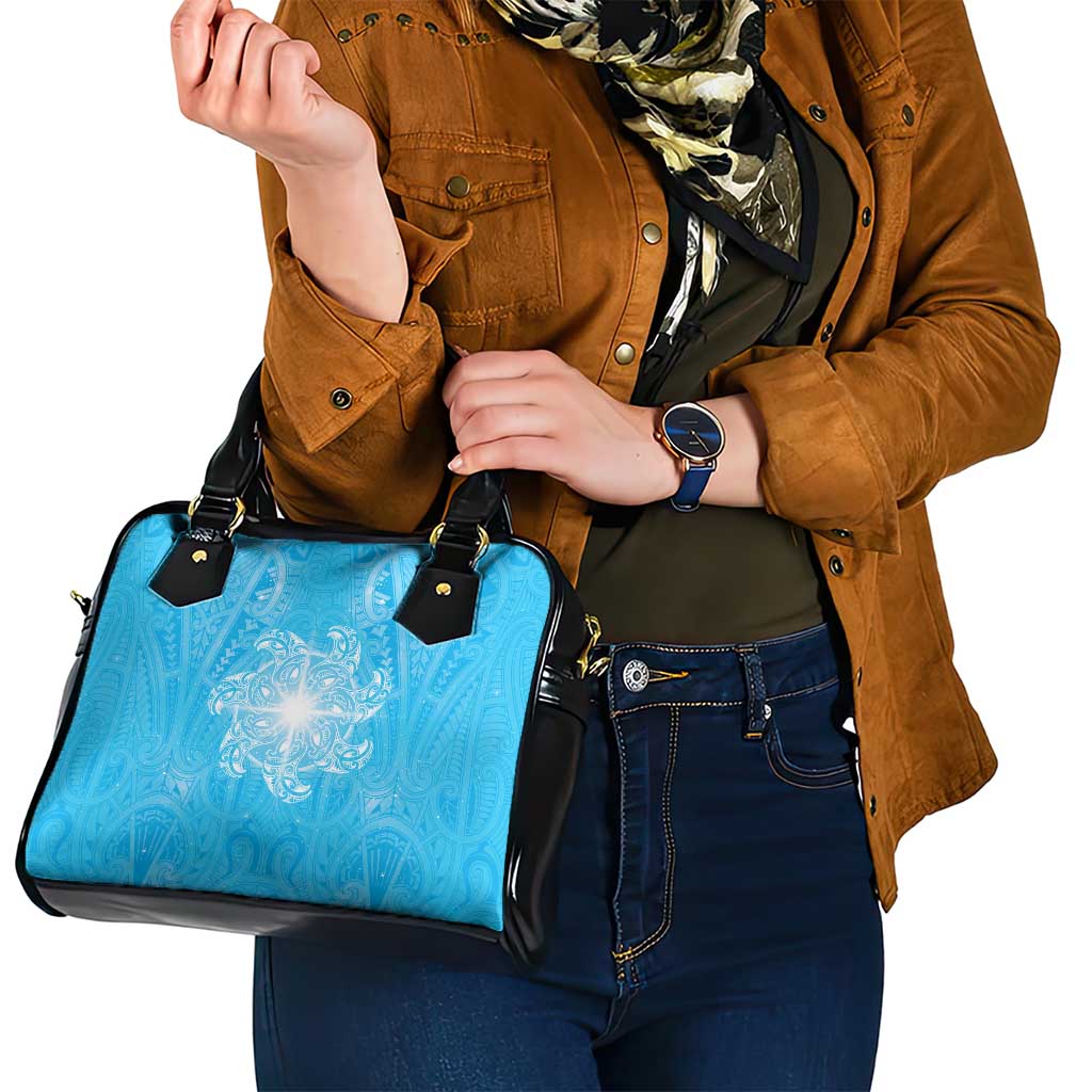 New Zealand Matariki Waiti Shoulder Handbag Maori Moko Cyan Galaxy