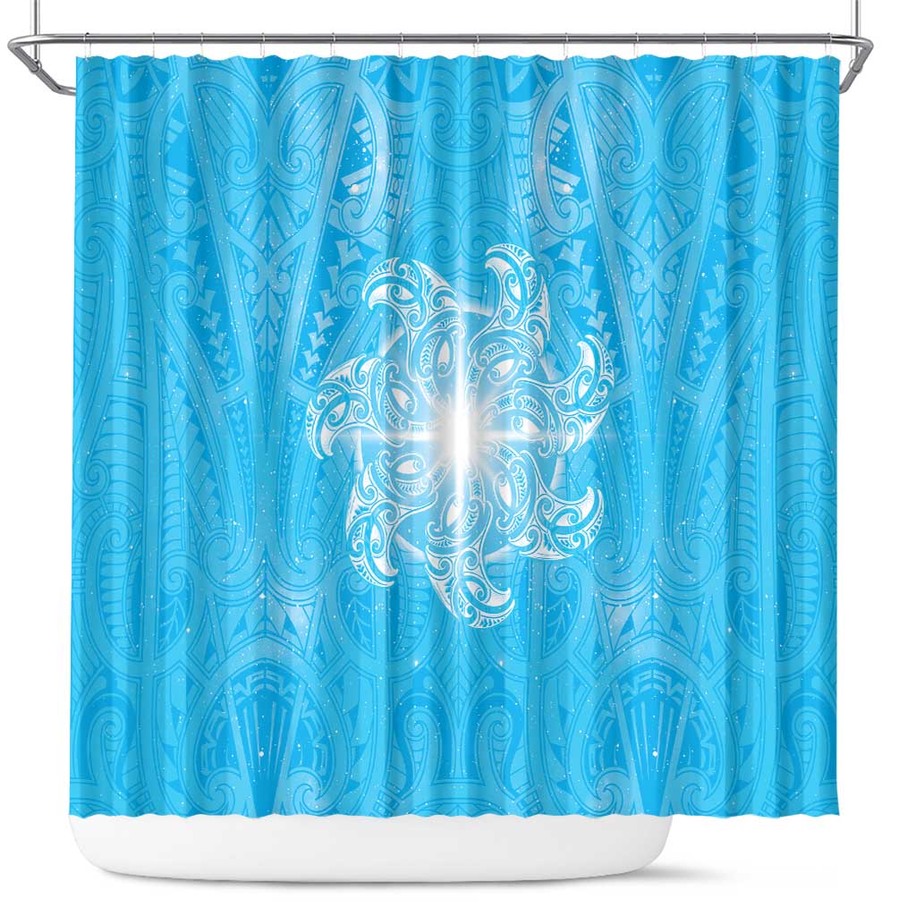 New Zealand Matariki Waiti Shower Curtain Maori Moko Cyan Galaxy