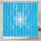 New Zealand Matariki Waiti Shower Curtain Maori Moko Cyan Galaxy