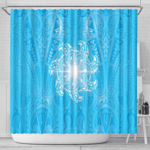 New Zealand Matariki Waiti Shower Curtain Maori Moko Cyan Galaxy