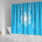 New Zealand Matariki Waiti Shower Curtain Maori Moko Cyan Galaxy