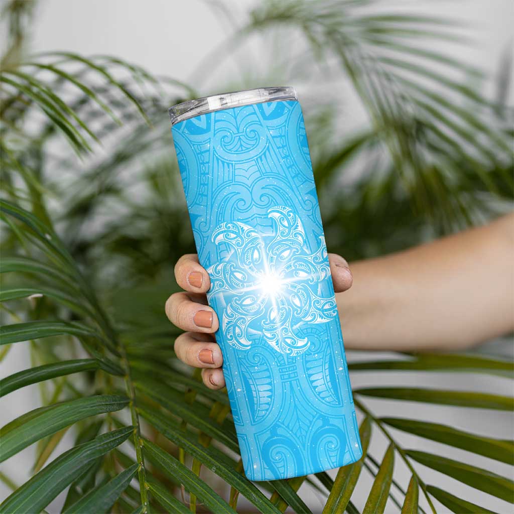 New Zealand Matariki Waiti Skinny Tumbler Maori Moko Cyan Galaxy