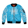 New Zealand Matariki Waiti Sleeve Zip Bomber Jacket Maori Moko Cyan Galaxy