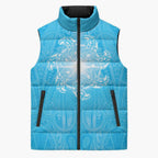 New Zealand Matariki Waiti Sleeveless Puffer Jacket Maori Moko Cyan Galaxy