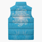 New Zealand Matariki Waiti Sleeveless Puffer Jacket Maori Moko Cyan Galaxy