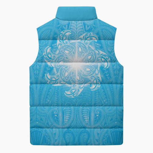 New Zealand Matariki Waiti Sleeveless Puffer Jacket Maori Moko Cyan Galaxy