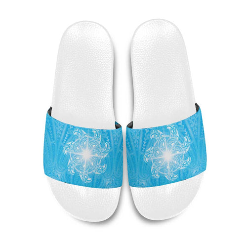 New Zealand Matariki Waiti Slide Sandals Maori Moko Cyan Galaxy