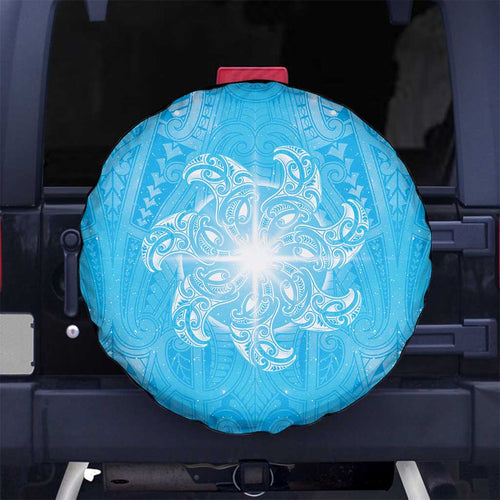 New Zealand Matariki Waiti Spare Tire Cover Maori Moko Cyan Galaxy