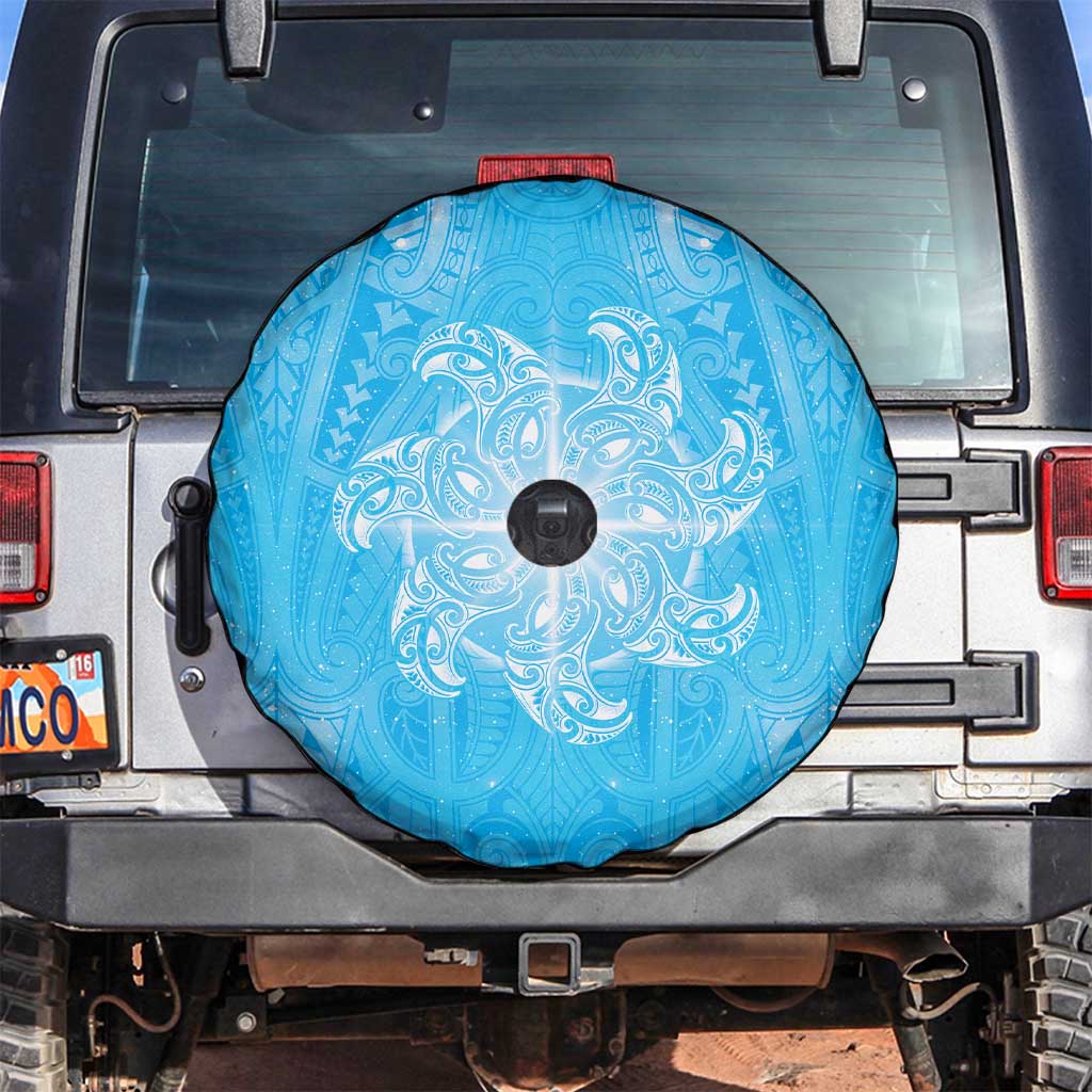 New Zealand Matariki Waiti Spare Tire Cover Maori Moko Cyan Galaxy