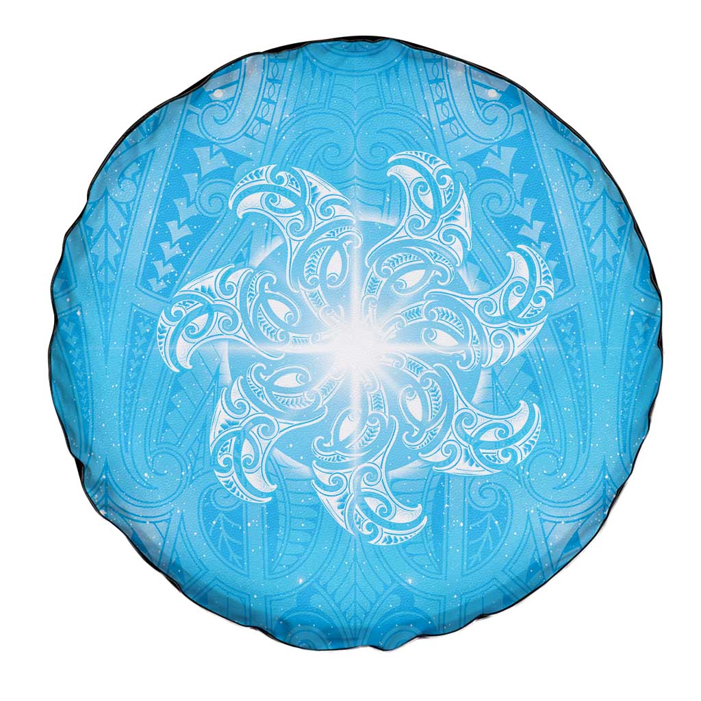 New Zealand Matariki Waiti Spare Tire Cover Maori Moko Cyan Galaxy