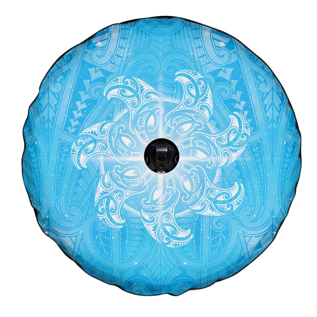 New Zealand Matariki Waiti Spare Tire Cover Maori Moko Cyan Galaxy