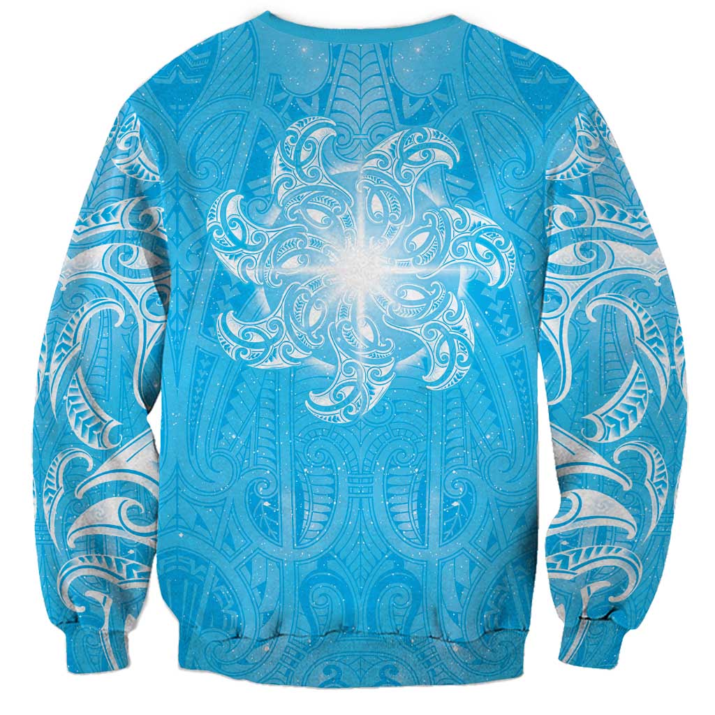New Zealand Matariki Waiti Sweatshirt Maori Moko Cyan Galaxy