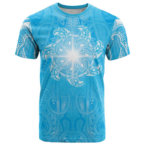 New Zealand Matariki Waiti T Shirt Maori Moko Cyan Galaxy
